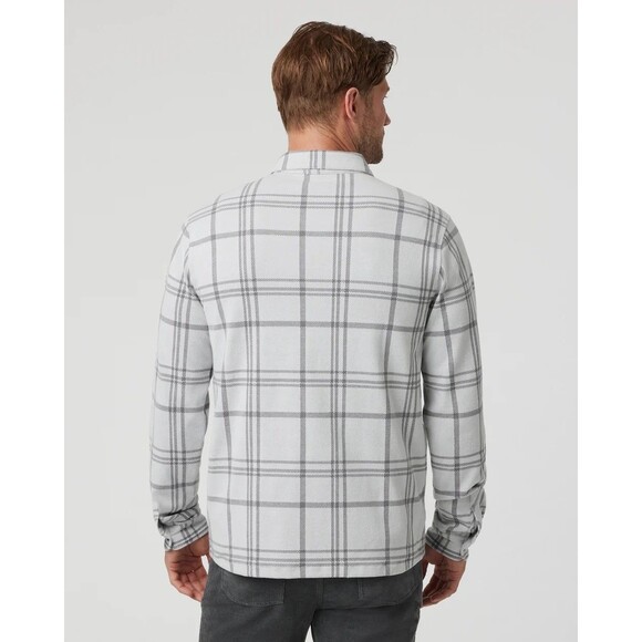 Vuori Men's XXL Seaview Plaid Flannel Button-Down Fleece Shirt Frost Grey White - Picture 3 of 9